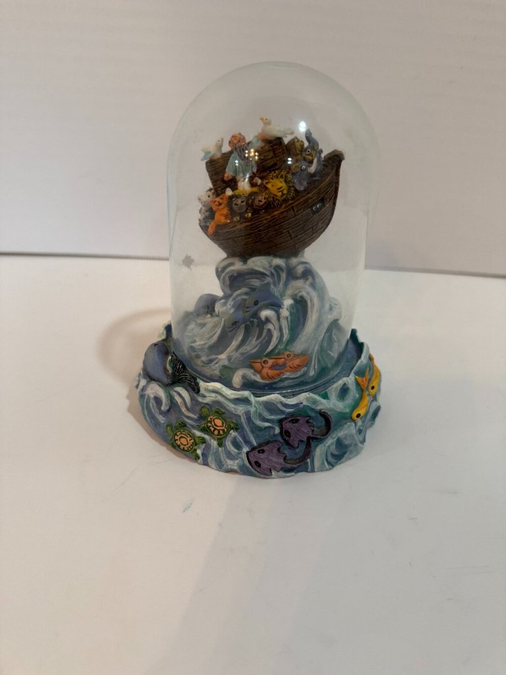 Vtg Bill Bell Franklin Mint Glass Dome Noah's Ark Figurine Hand painted 5 1/2"